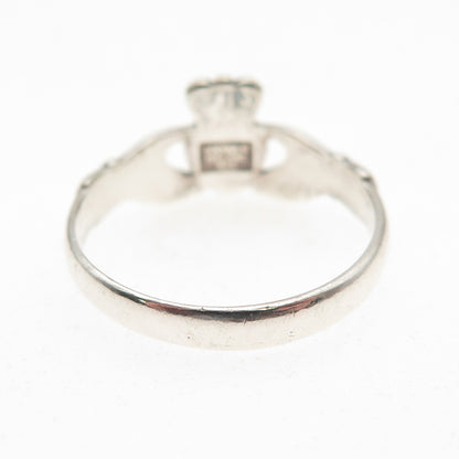 Solvar 925 Sterling Silver Vintage Irish Claddagh Oxidized Ring Size 6.5