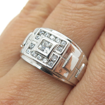 925 Sterling Silver Princess-Cut & Round-Cut Shaped C Z Ring Size 9.25