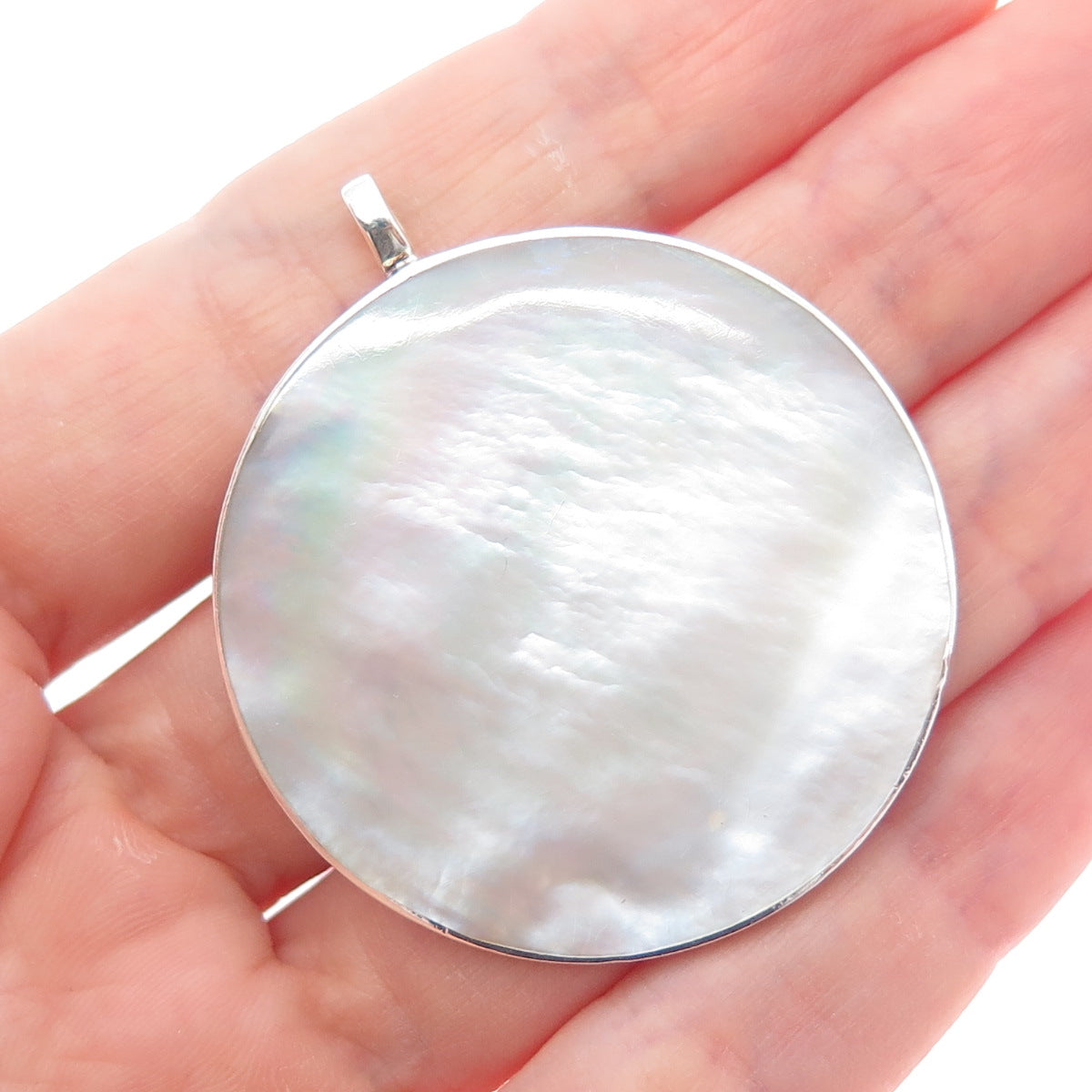 925 Sterling Silver Vintage Real MOP Lotus Flower Charm Pendant