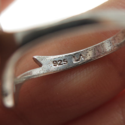 925 Sterling Silver Vintage Modernist Heart Oxidized Ring Size 7