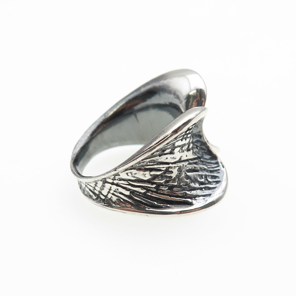 925 Sterling Silver Vintage Modernist Hug Oxidized Ring Size 6.75