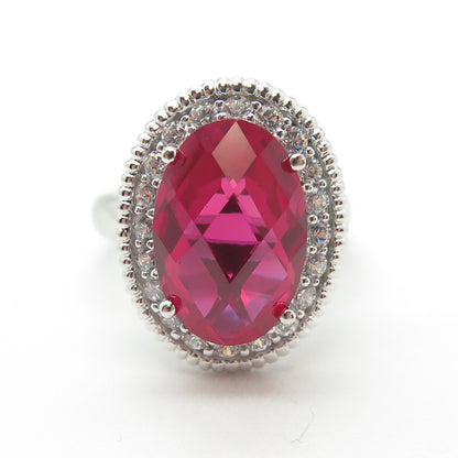 925 Sterling Silver Lab-Created Ruby & C Z Ring Size 7