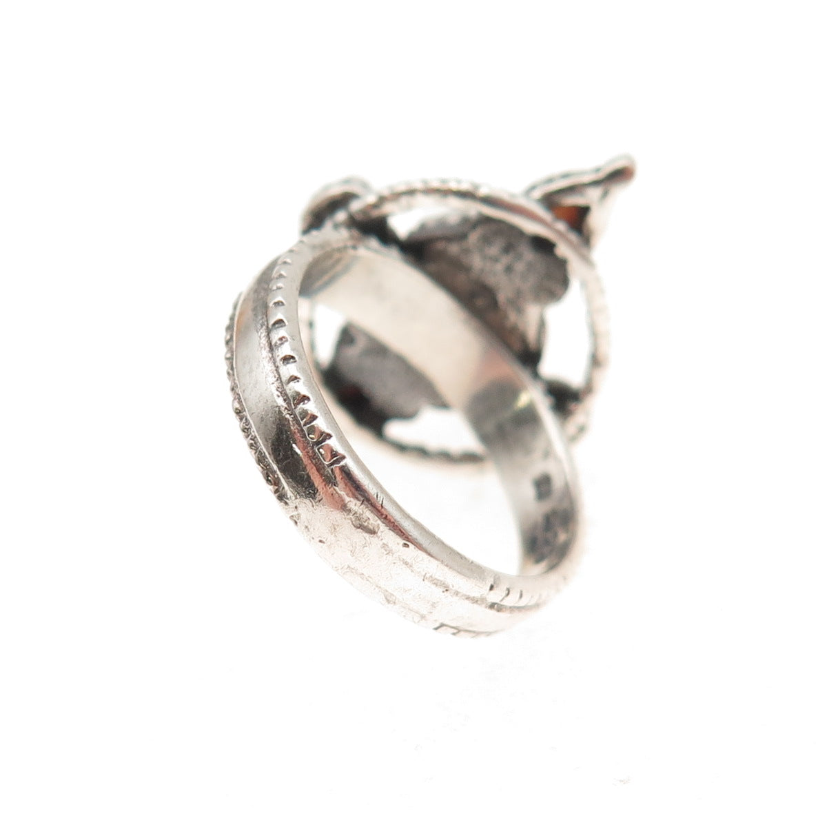925 Sterling Silver Vintage Real Mother-of-Pearl Oxidized Ring Size 5.5