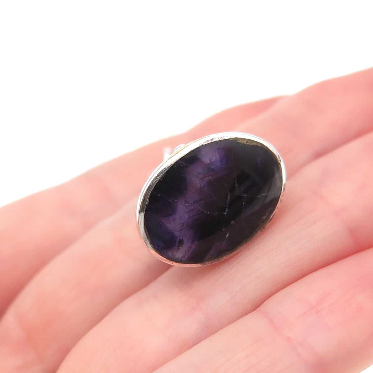 925 Sterling Silver Antique Victorian Real Amethyst Chatelaine Fob Charm Pendant