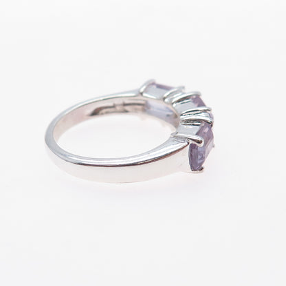 925 Sterling Silver Vintage Real Amethyst & C Z Ring Size 6