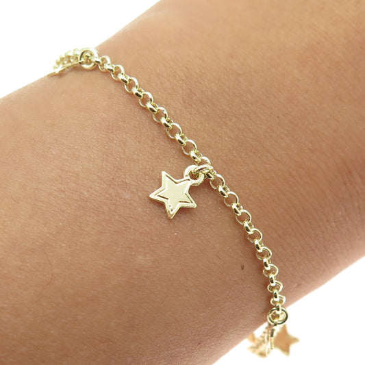 925 Sterling Silver Gold Plated Star Charm Rolo Link Bracelet 7"