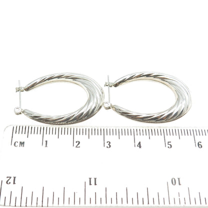 925 Sterling Silver Modernist Twisted Puffy Hoop Earrings