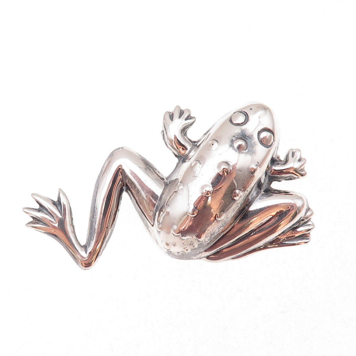 925 Sterling Silver Vintage Frog Good Luck Oxidized Pin Brooch