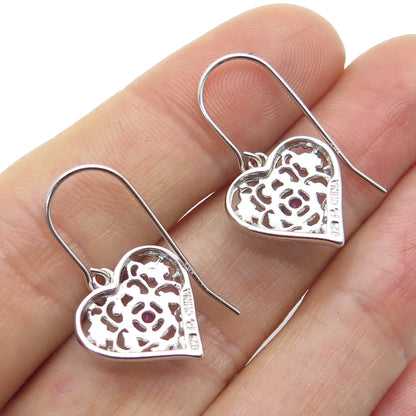 ROSS SIMONS 925 Sterling Silver Real Pink Sapphire Heart Earrings