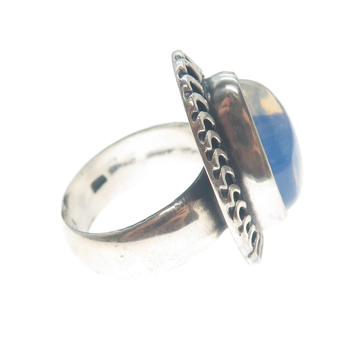 925 Sterling Silver Vintage Real Pear-Cut Moonstone Oxidized Ring Size 8.75