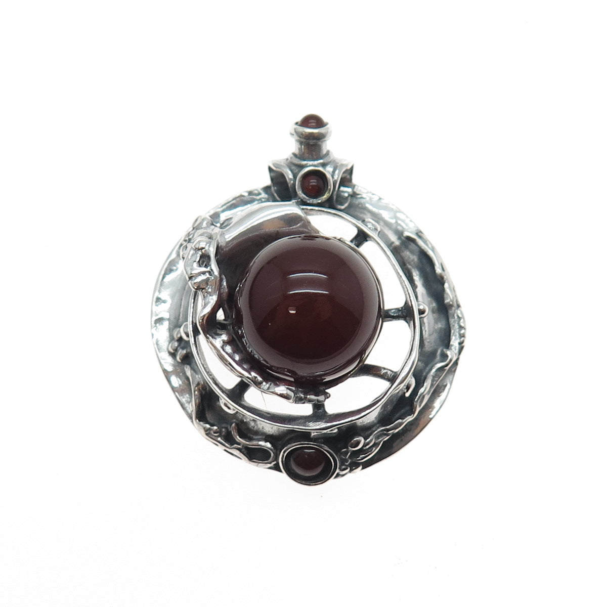 925 Sterling Silver Vintage Real Carnelian Modernist Oxidized Slide Pendant