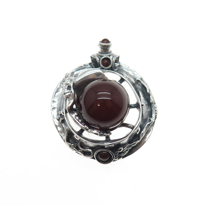 925 Sterling Silver Vintage Real Carnelian Modernist Oxidized Slide Pendant