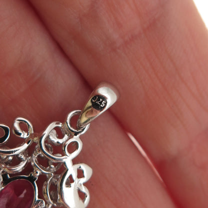925 Sterling Silver Real Oval-Cut Ruby Floral Charm Pendant