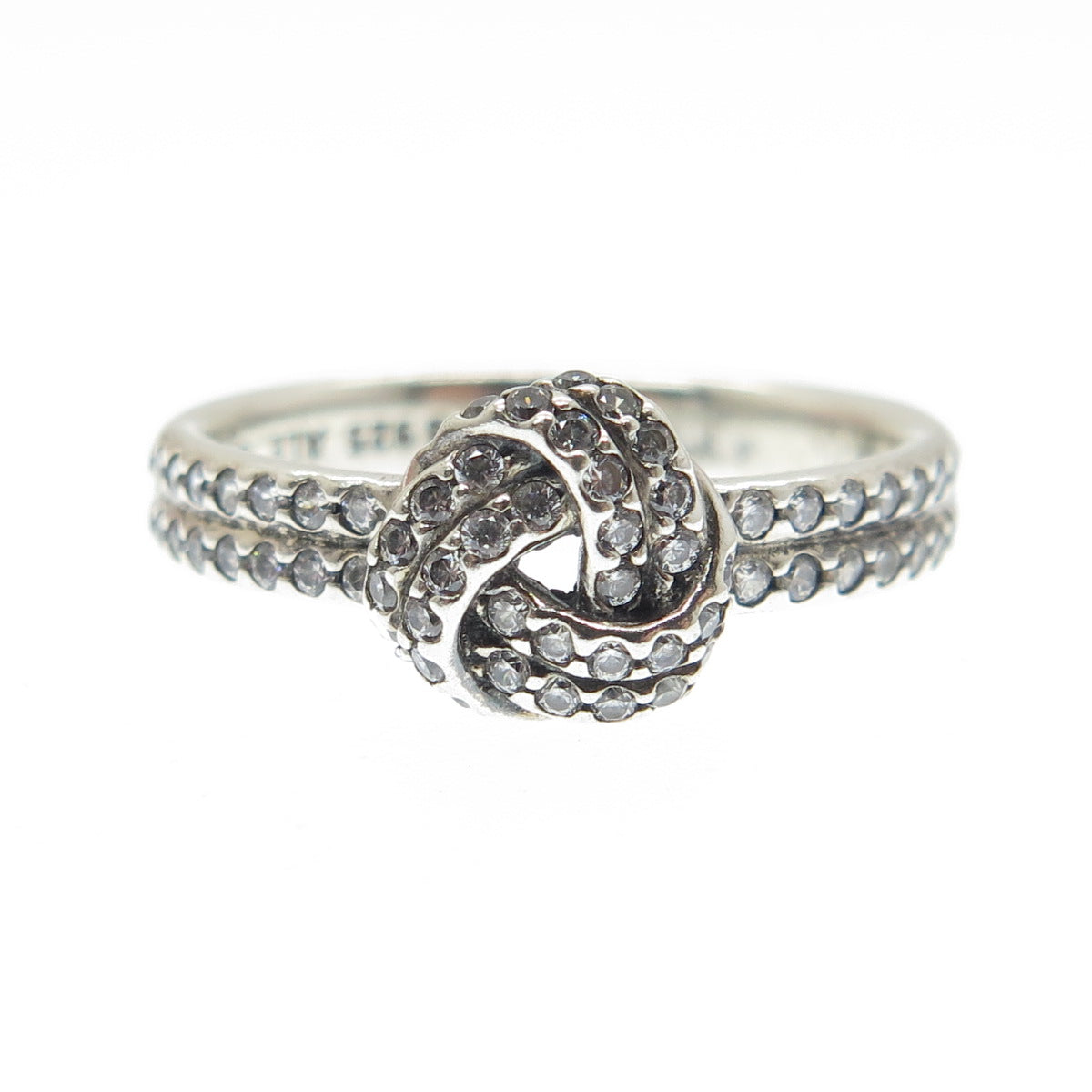 PANDORA 925 Sterling Silver Round-Cut C Z Twisted Knot Ring Size 6