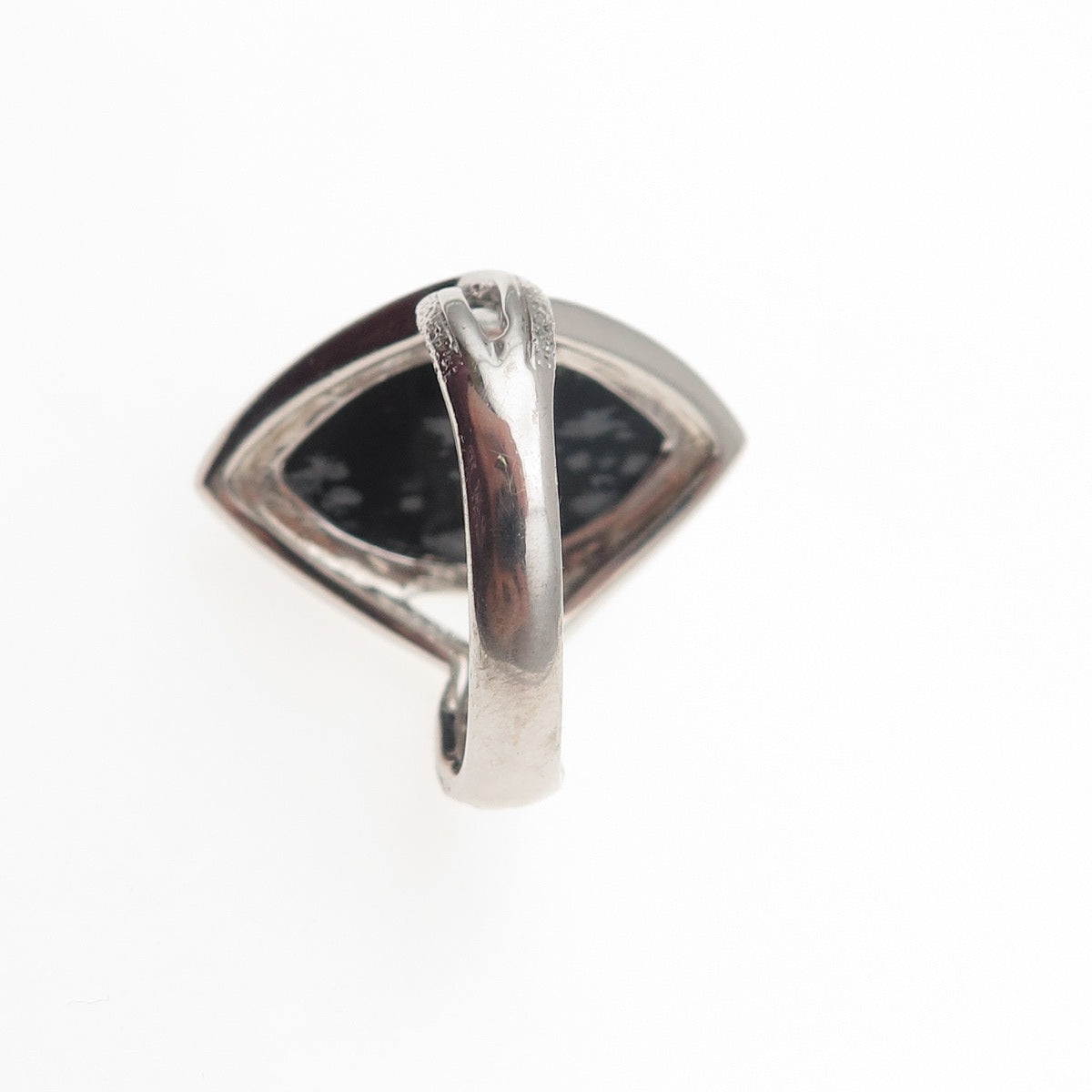 925 Sterling Silver Vintage Real Snowflake Obsidian Modernist Ring Size 9