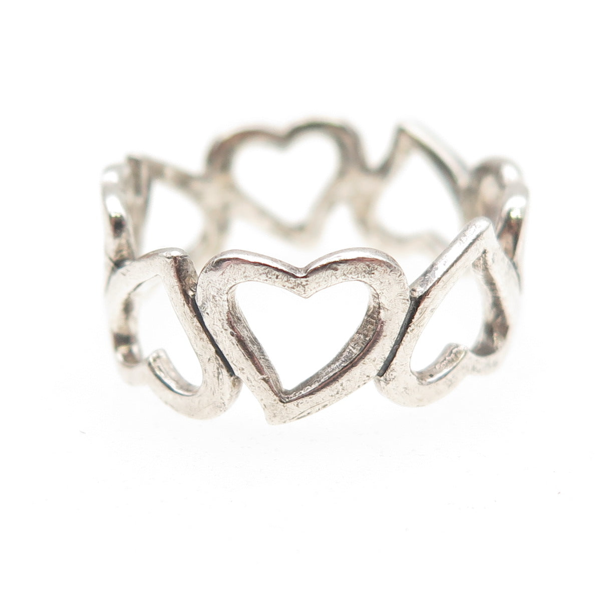 925 Sterling Silver Vintage Open Heart All Around Ring Size 8