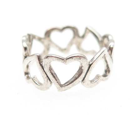925 Sterling Silver Vintage Open Heart All Around Ring Size 8