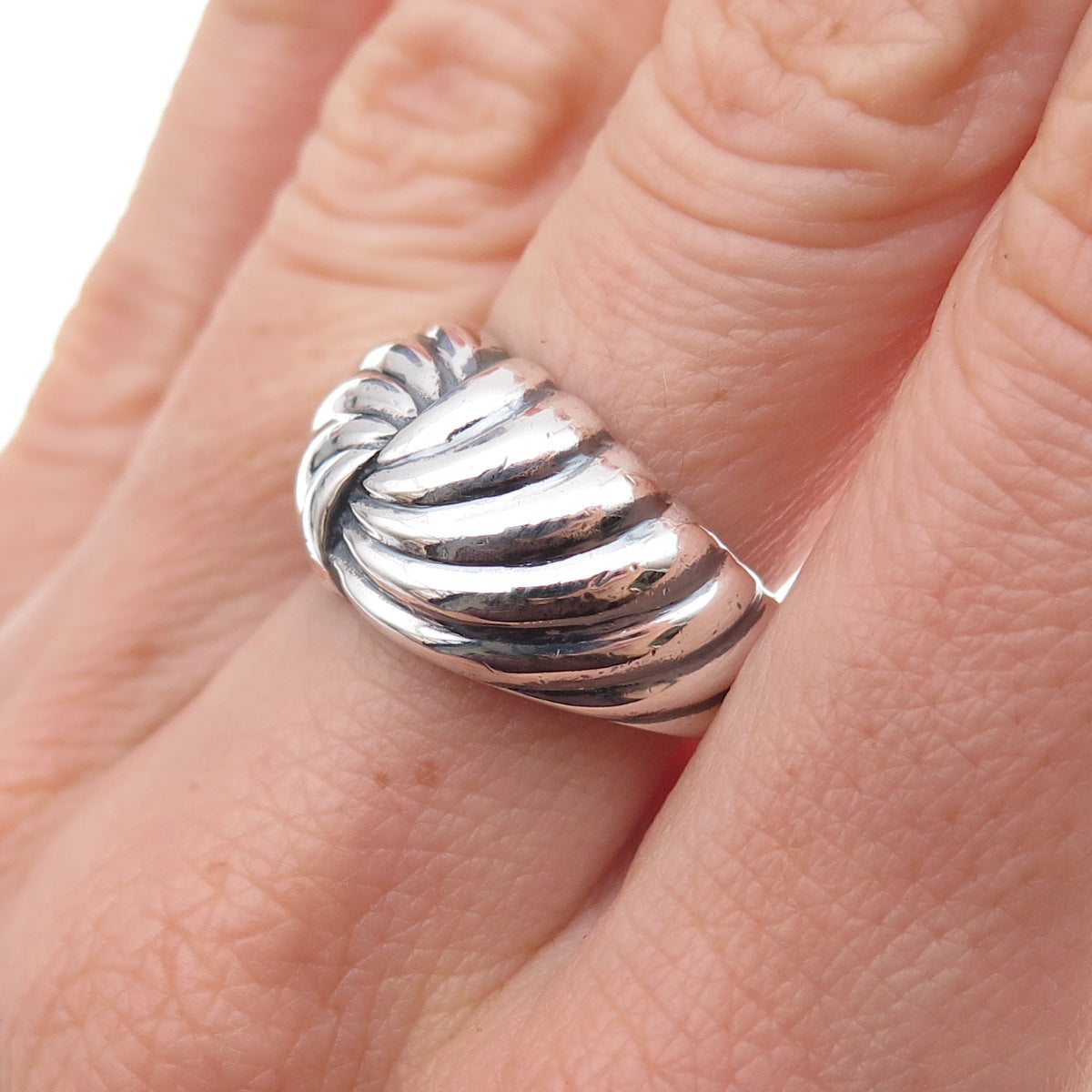 925 Sterling Silver Vintage Modernist Oxidized Ring Size 7.5