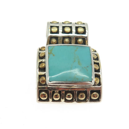 925 Sterling Silver 2-Tone Vintage Real Turquoise Granulated Slide Pendant