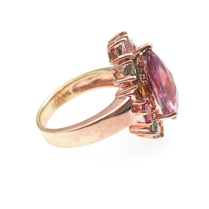 925 Sterling Silver Rose Gold Plated Real Multi-Color Tourmaline Ring Size 7