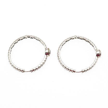 Effy BH 925 Sterling Silver 18K Gold Real Red Garnet Braided Hoop Earrings