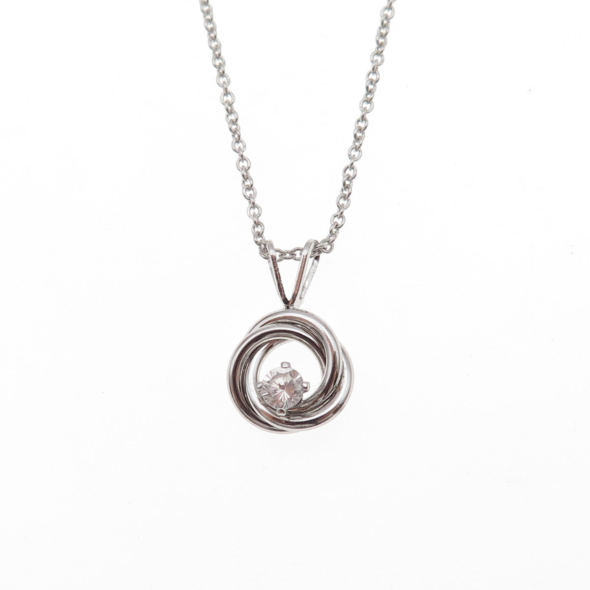 925 Sterling Silver Italy Round-Cut C Z Trinity Cable Chain Necklace 18"