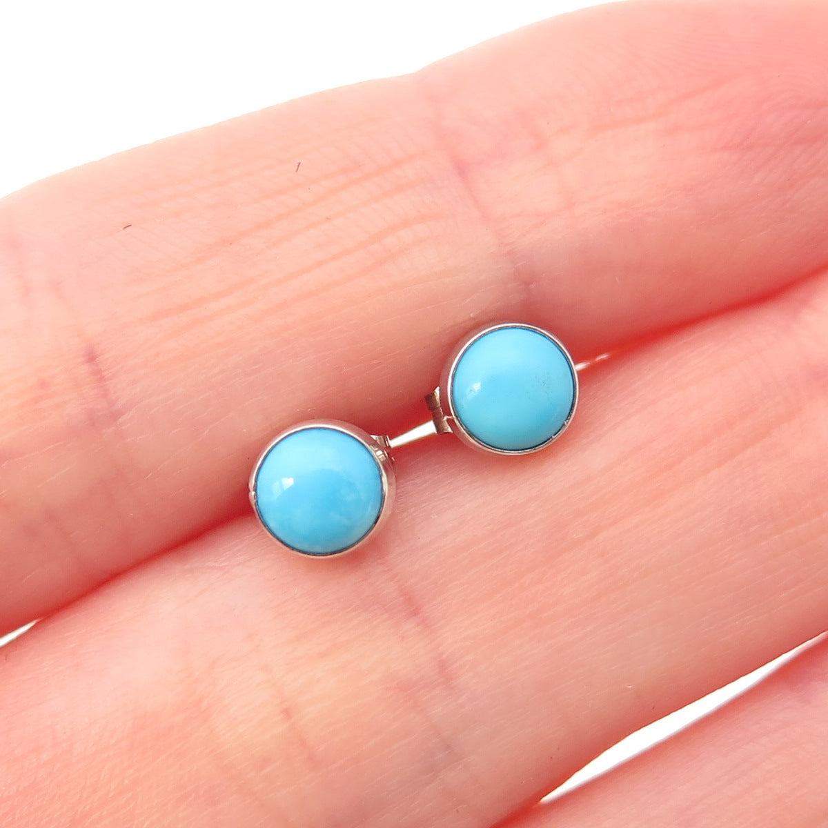 925 Sterling Silver Real Sleeping Beauty Turquoise Stud Earrings