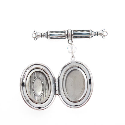 PIDIDDLY LINKS Sterling Silver Antique Crystal Locket Medal Oxidized Pin Brooch