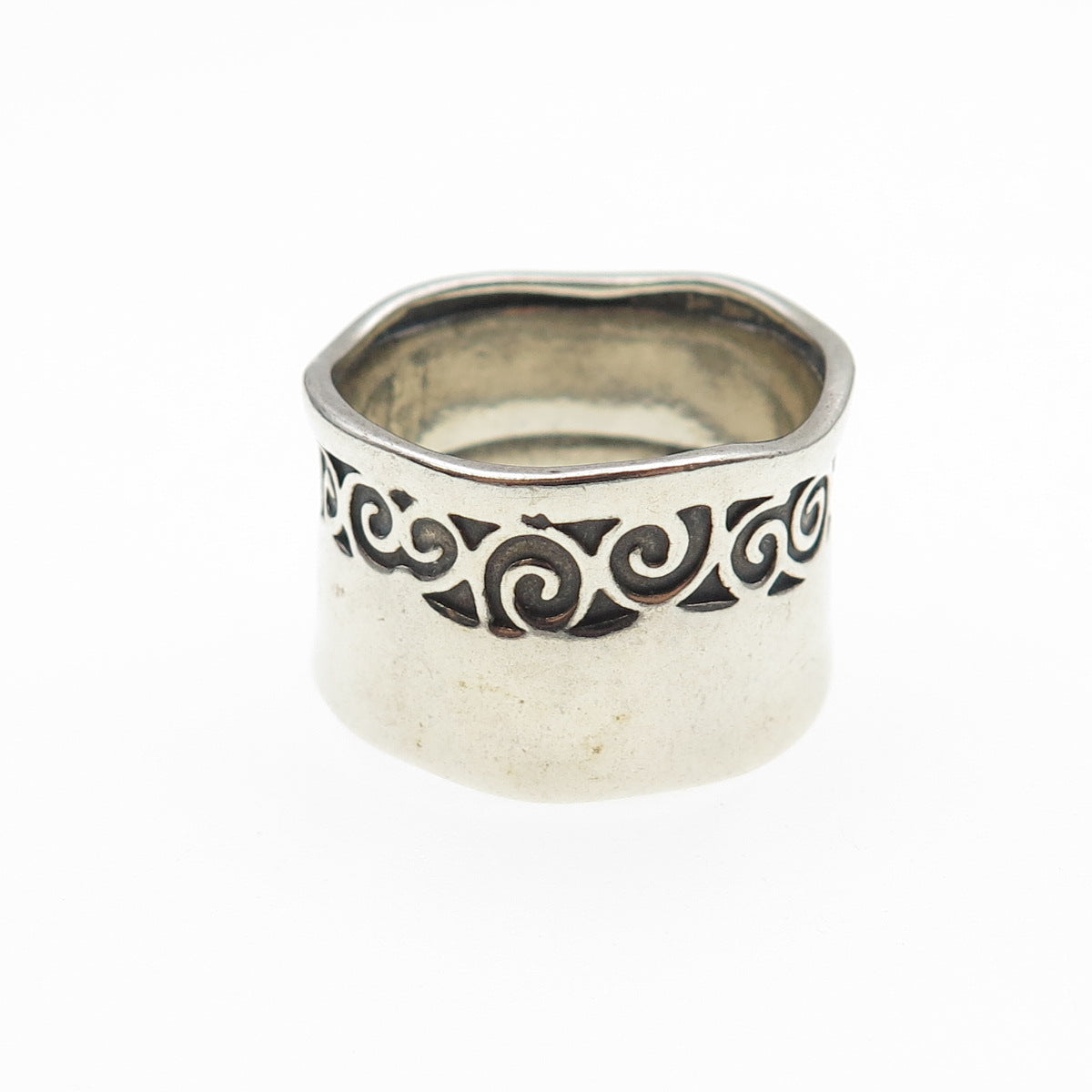 925 Sterling Silver Vintage Israel Modernist Swirl Hammered Ring Size 10.25
