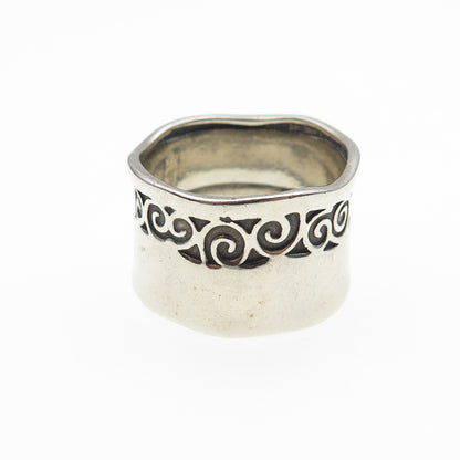 925 Sterling Silver Vintage Israel Modernist Swirl Hammered Ring Size 10.25