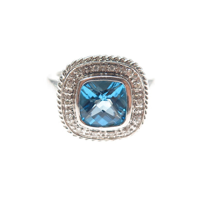 925 Sterling Silver Real Diamond & Blue Topaz Ring Size 7.25