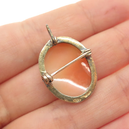925 Sterling Silver Gold Plated Vintage Italy Real MOP Cameo Pin Brooch Pendant