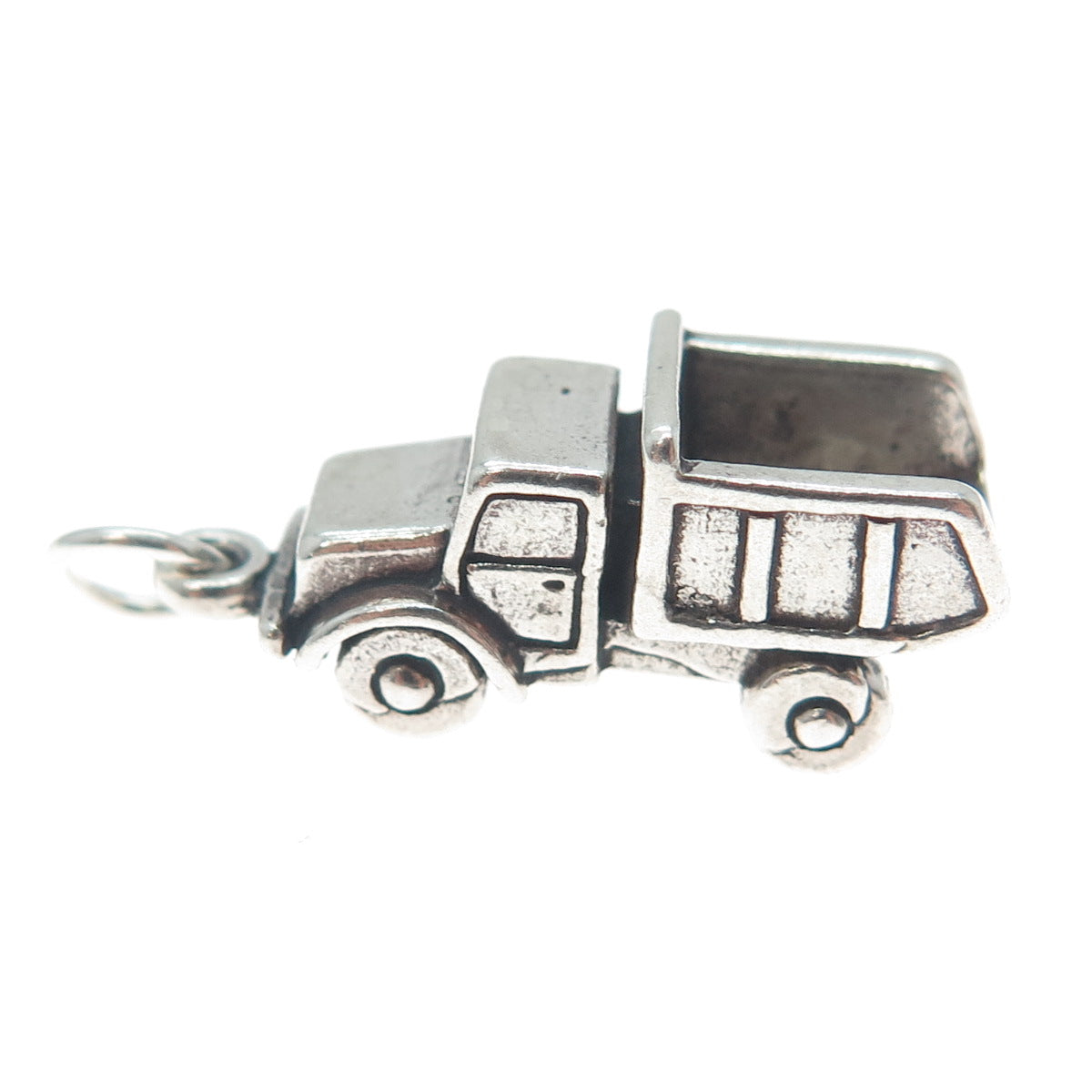 SUN WEST 925 Sterling Silver Vintage Dump Truck Minimalist 3D Charm Pendant