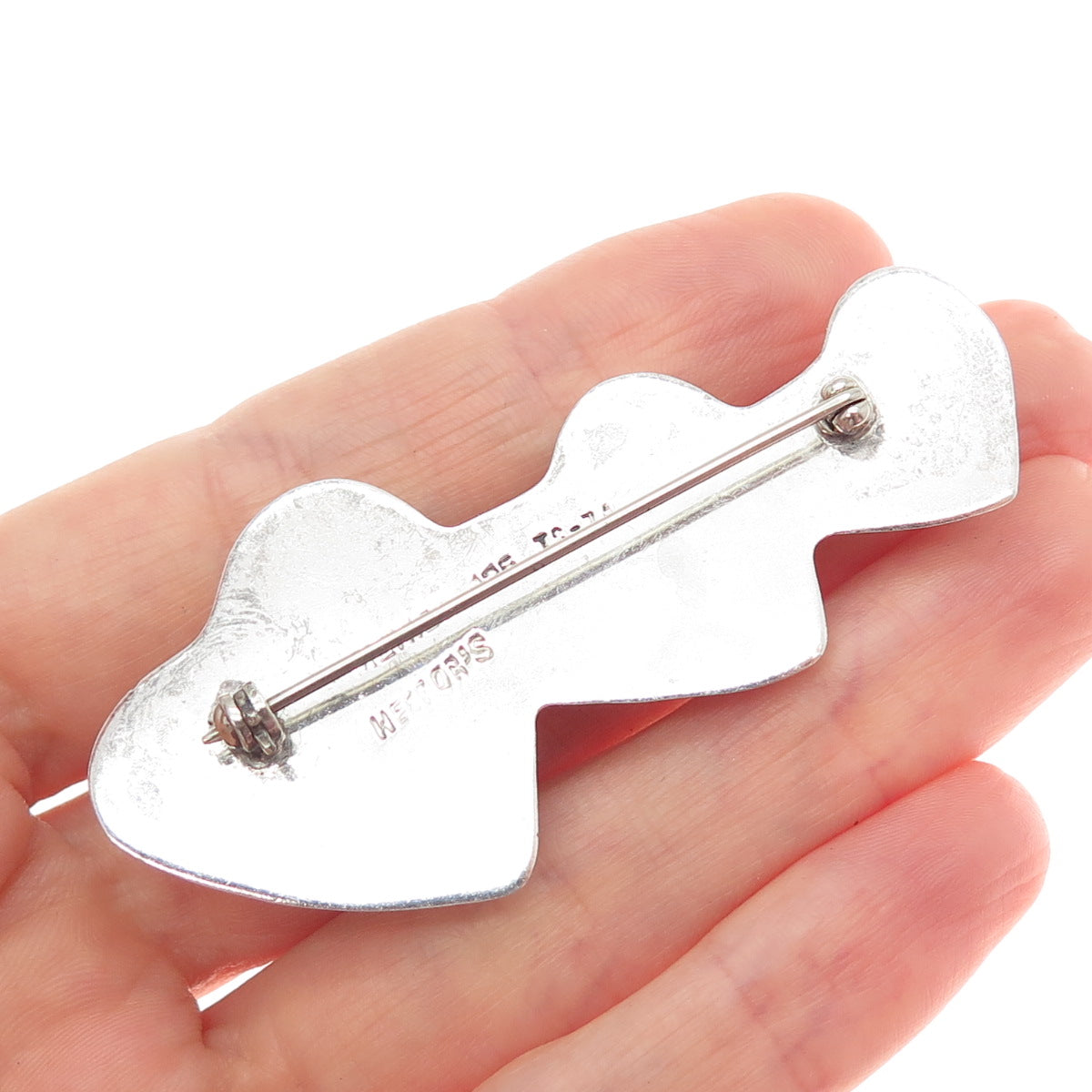 HECTOR'S 925 Sterling Silver Vintage Mexico Triple Heart Family Pin Brooch