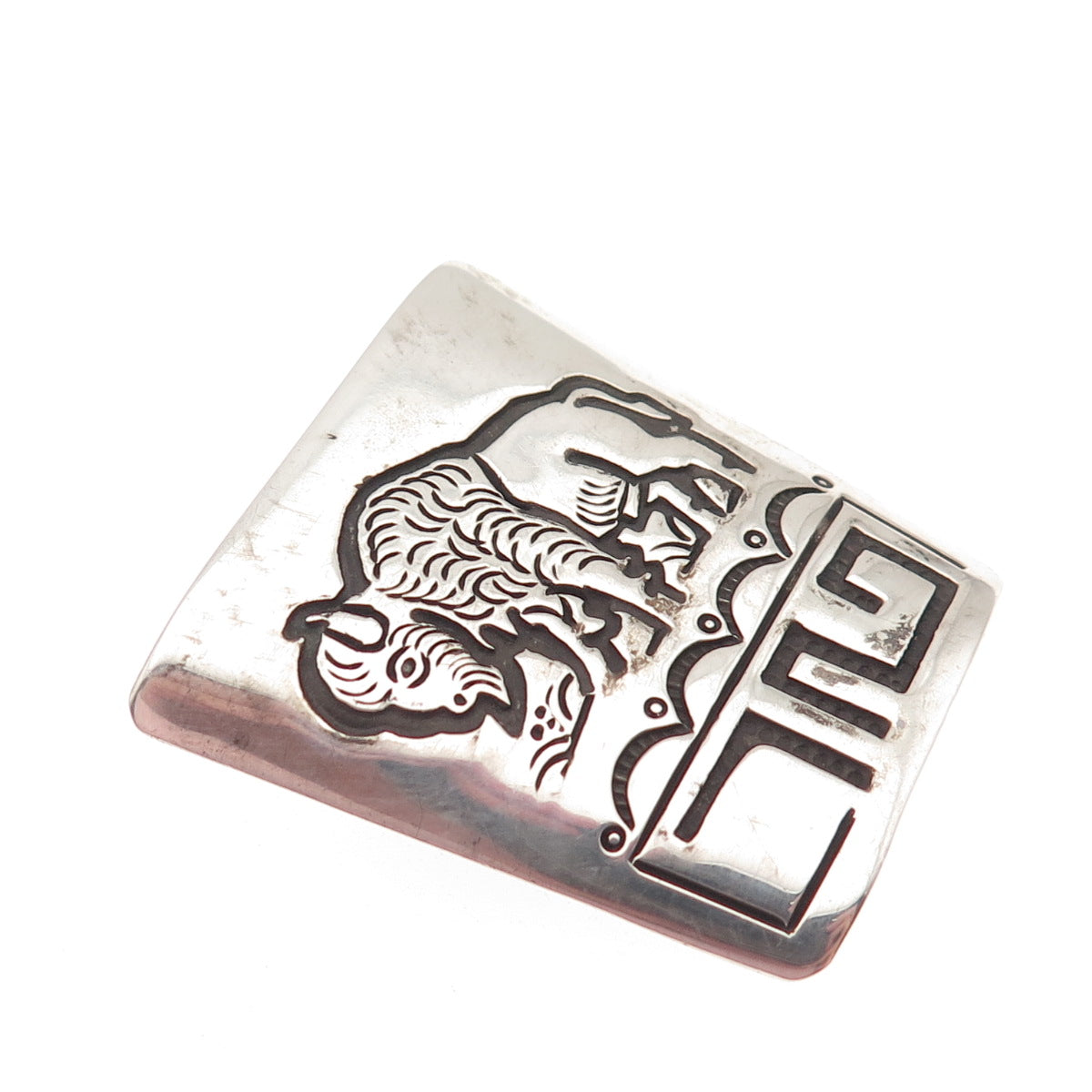 Garrison Boyd Navajo Old Pawn 925 Sterling Silver Vintage Bison Bolo Tie Buckle