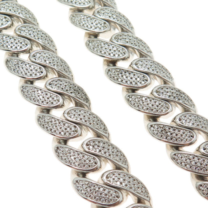 925 Sterling Silver Pave C Z Curb Chain Necklace 16"