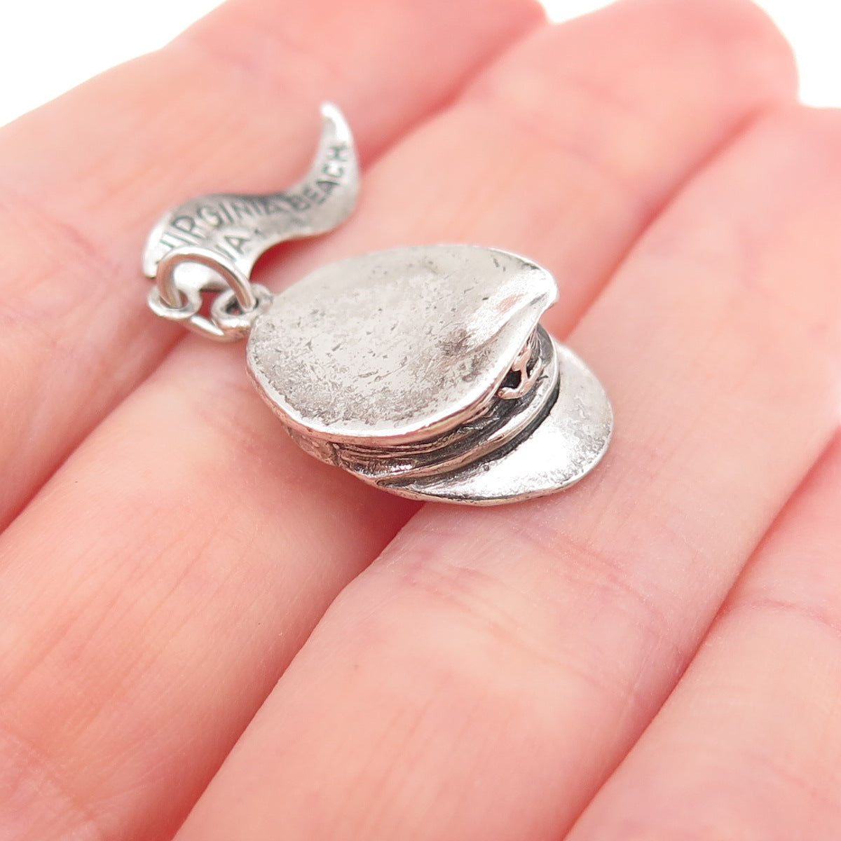 925 Sterling Silver Vintage Navy Officer's Cap Oxidized 3D Charm Pendant