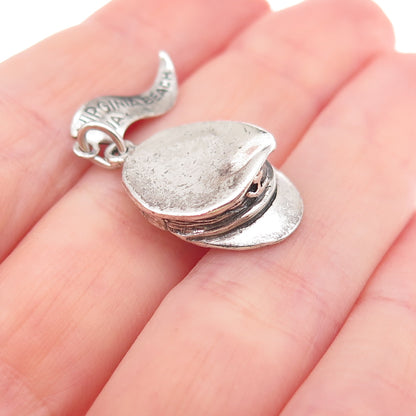 925 Sterling Silver Vintage Navy Officer's Cap Oxidized 3D Charm Pendant