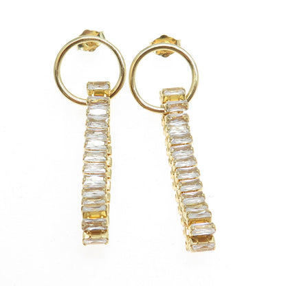 925 Sterling Silver Gold Plated C Z Dangling Earrings