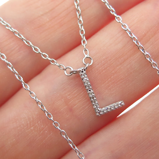 SUN Sterling Silver Real Diamond Letter L Initial Cable Chain Necklace 16-18"