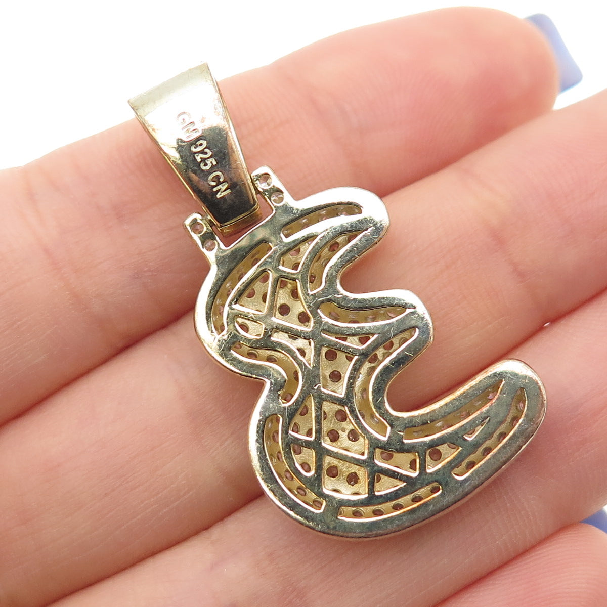 925 Sterling Silver Gold Plated Round-Cut C Z Number 3 Lucky Pendant