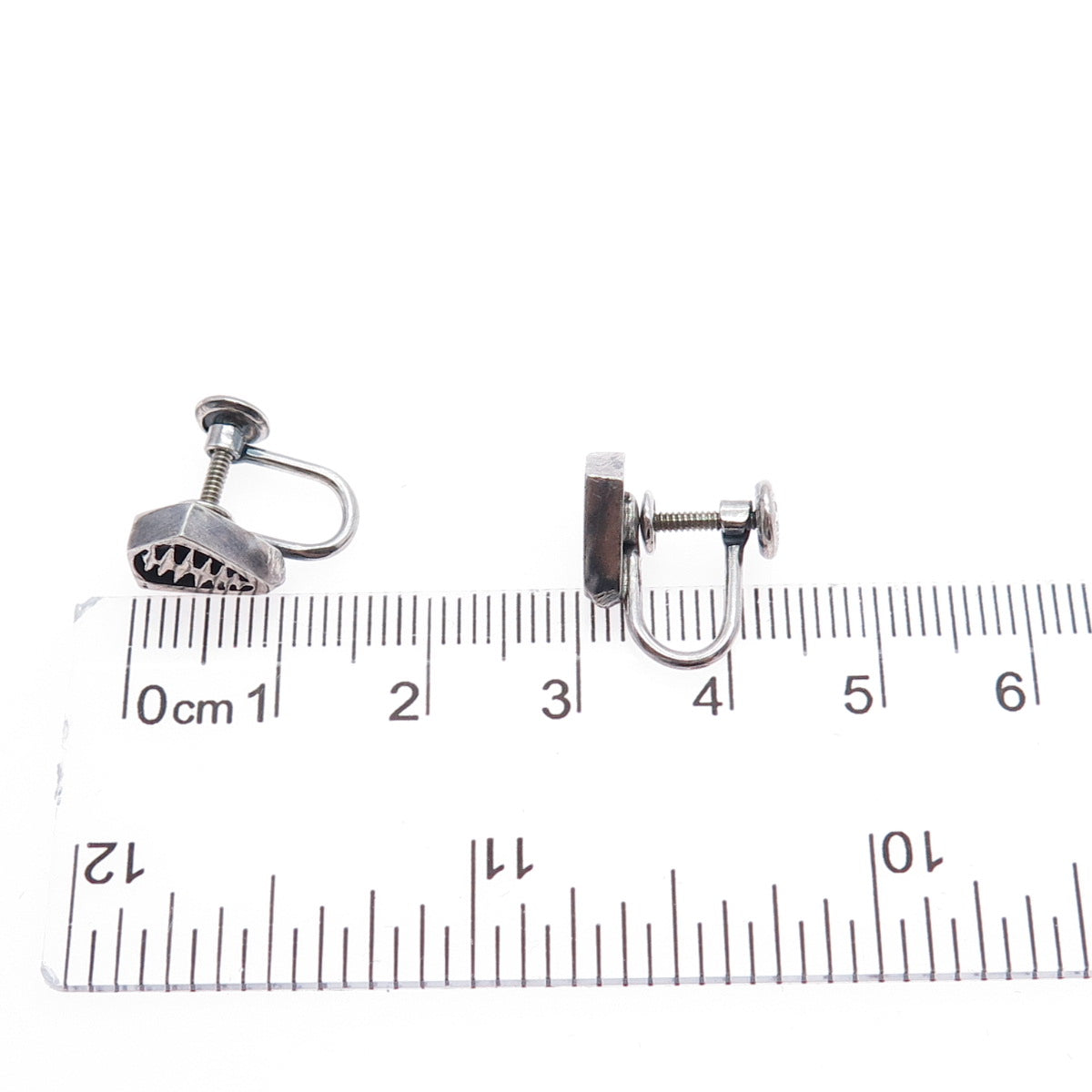 925 Sterling Silver Vintage Modernist Oxidized Screw Back Earrings