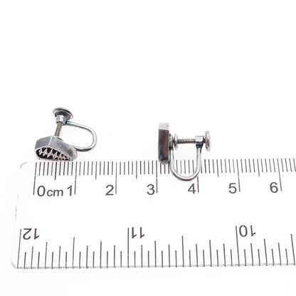925 Sterling Silver Vintage Modernist Oxidized Screw Back Earrings