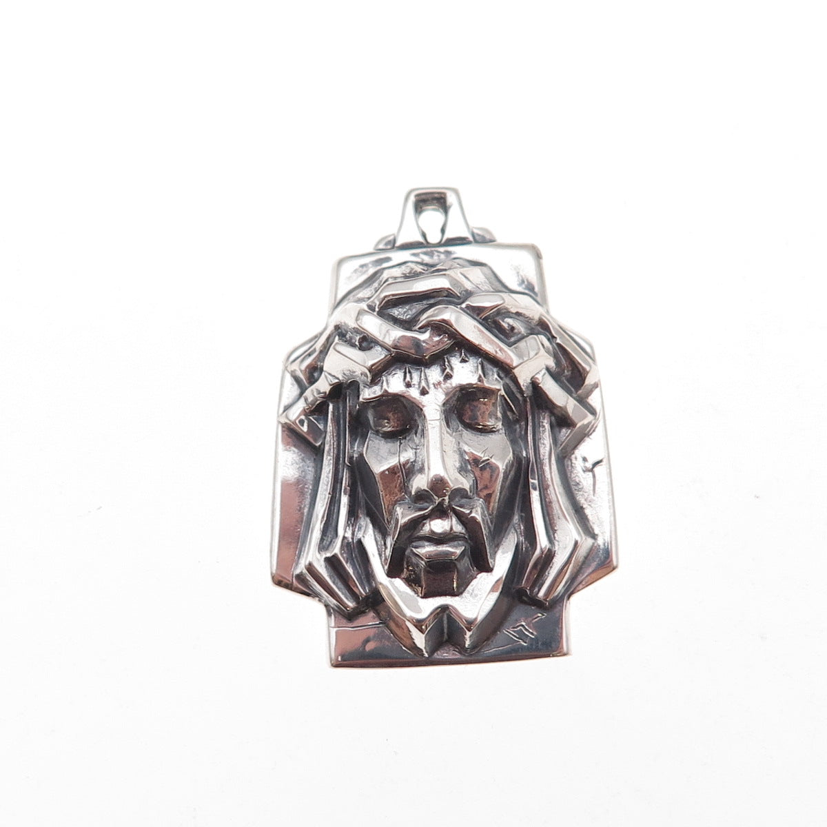 Creed 925 Sterling Silver Antique Art Deco Jesus Cross Oxidized Charm Pendant