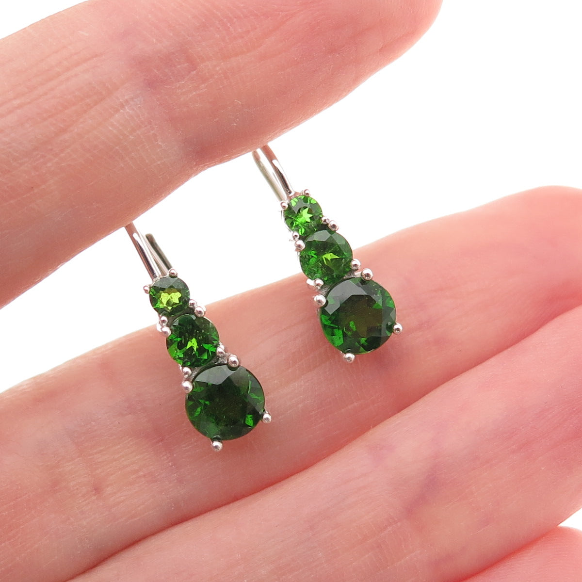 925 Sterling Silver Real Round-Cut Graduated Peridot Earrings