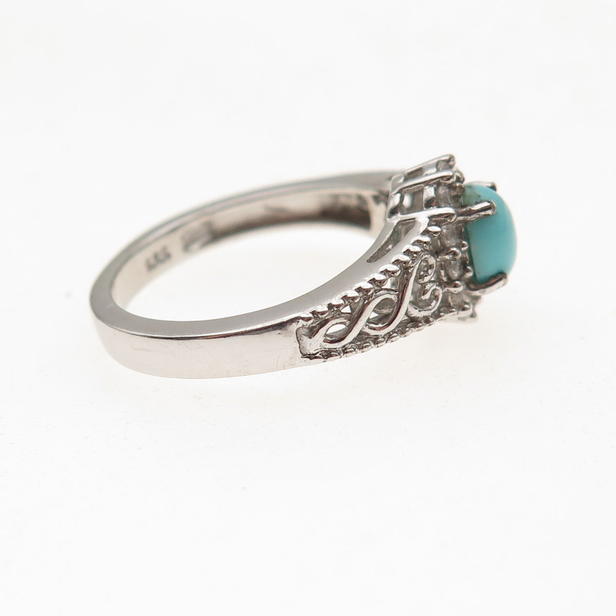 Chuck Clemency 925 Sterling Silver Real Turquoise & White Topaz Ring Size 5