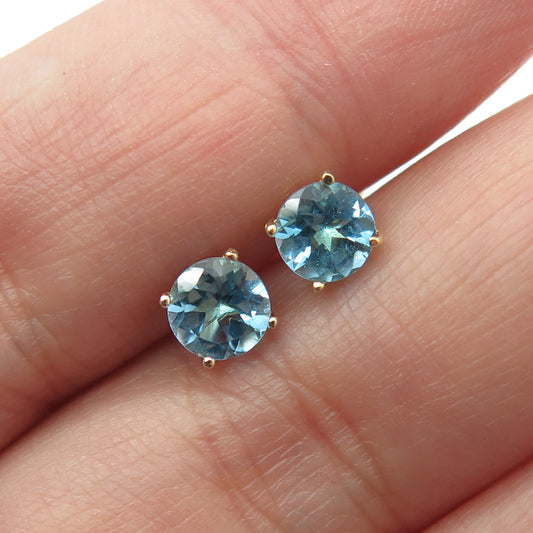 DBJ DEE BERKLEY 925 Sterling Silver Gold Plated Real Blue Topaz Stud Earrings