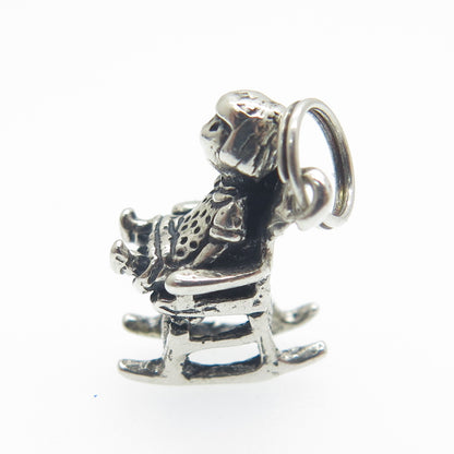 925 Sterling Silver Vintage Baby Girl on Rocking Chair Minimalist Pendant
