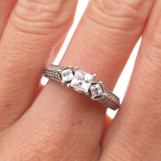 925 Sterling Silver Princess & Round-Cut C Z Engagement Ring Size 7