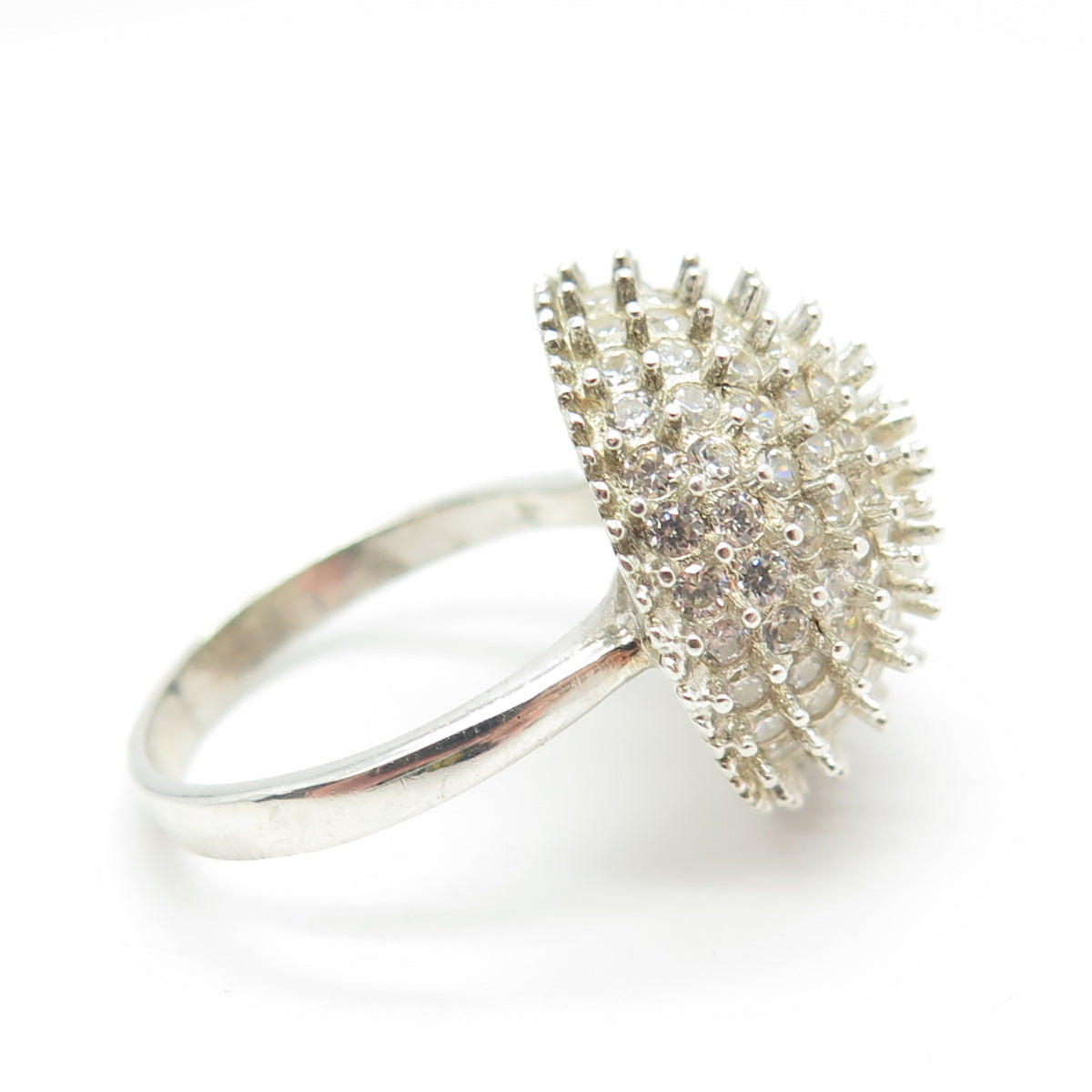 925 Sterling Silver Pave C Z Domed Ring Size 7.25